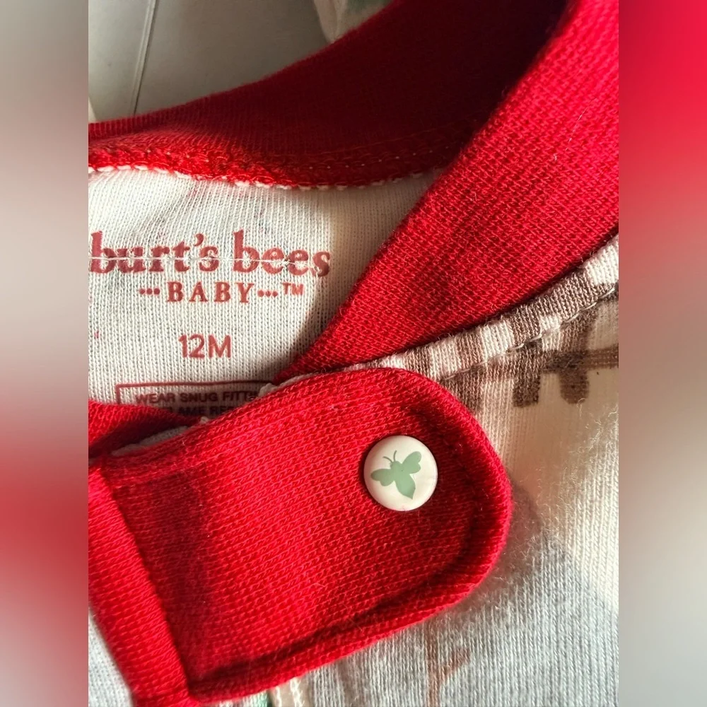 Burt's Bees Baby Holiday Organic Cotton Onesies Pajamas. Size 12 Months